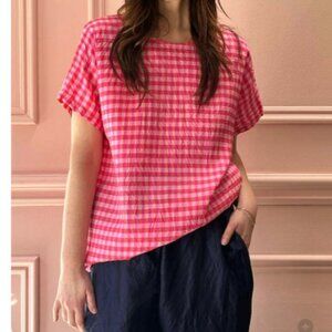 Christian Peau Silk Pink Check Top - Large NWT